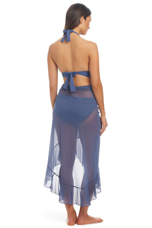 Be Transparent Mesh Ruffle Wrap Pareo Cover Up - Bleu Rod Beattie
