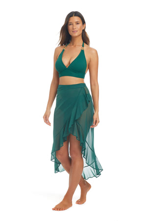 Be Transparent Mesh Ruffle Wrap Pareo Cover Up - Bleu Rod Beattie