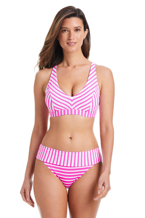 Blue Rod Beattie Smooth Operator D-DD cup cross-back bikini top with floral pattern, designed for comfortable fit and stylish swimwear.