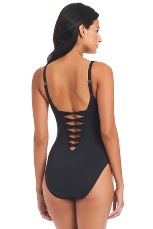 Women's Bleu Rod Kore side lace-down one-piece swimsuit with stylish cut-out details and comfortable fit.