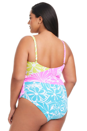 Plus Size Sock It To Me Surplice One Piece Swimsuit - Bleu Rod Beattie