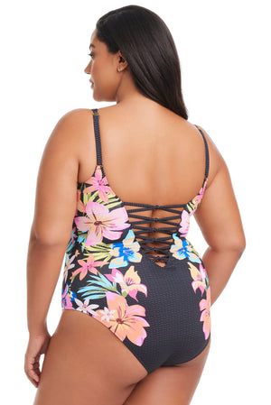 Plus Size Sweet Escape Lace Down One Piece Swimsuit - Bleu Rod Beattie