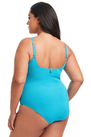 Plus Size Walk The Line Square Neck One Piece Swimsuit - Bleu Rod Beattie