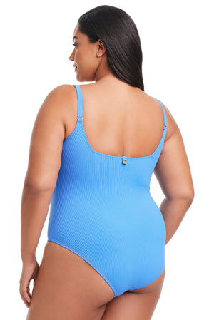 Plus Size Walk The Line Square Neck One Piece Swimsuit - Bleu Rod Beattie