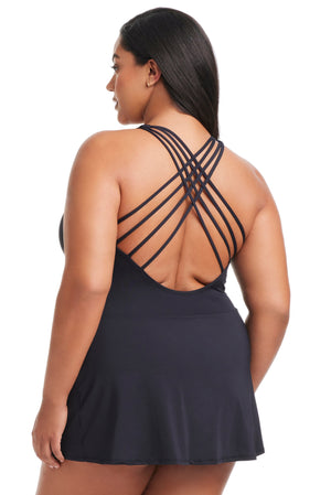 Plus Size Don't Mesh With Me Cross Back Swim Dress - Bleu Rod Beattie