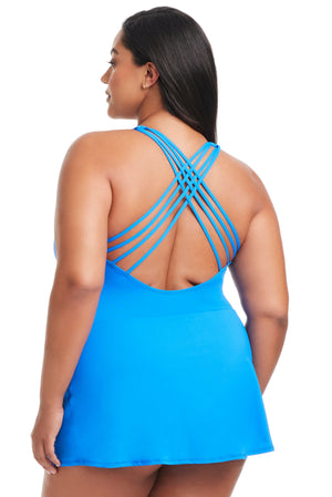 Plus Size Don't Mesh With Me Cross Back Swim Dress - Bleu Rod Beattie