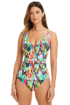 Keep It Moving Plunge Neckline Tankini Top - Bleu Rod Beattie
