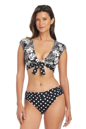 Double Trouble Tie Front Cap Sleeve Bikini Top - Bleu Rod Beattie