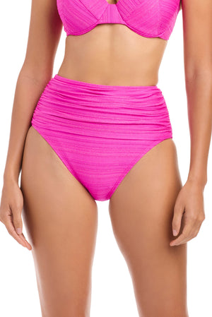 Golden Hour high waist bikini bottom by Bleu Rod, showcasing a stylish high waist design in vibrant swimwear fabric.