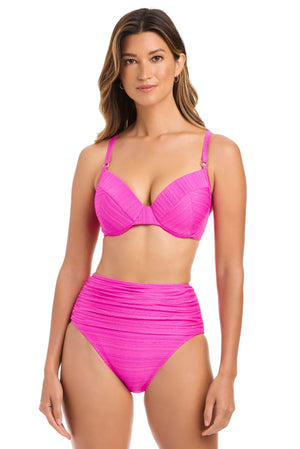 Golden Hour Bleu Rod underwire bikini top in D-DD cups with floral Dahlia pattern, featuring supportive underwire design.
