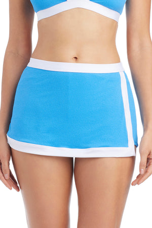 Bleu Rod I'm With The Band skirted boy short bikini bottom in vibrant Amalfi color, featuring a relaxed fit and stylish design.