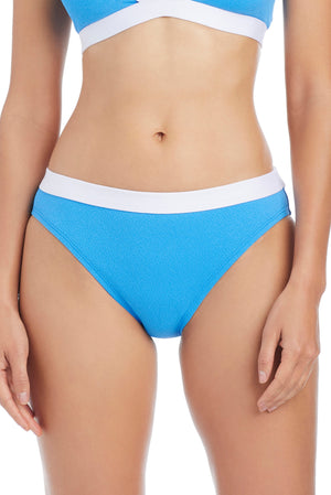 Blue Bleu Rod I'm With The Band basic hipster bikini bottom in Amalfi Bleu with a comfortable, mid-rise fit and minimal coverage.