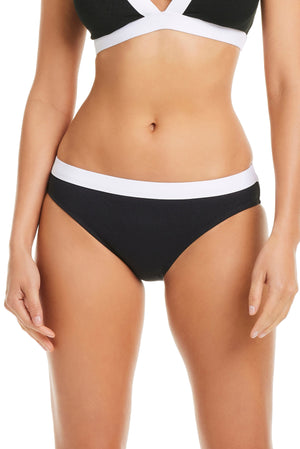 Blue and white striped hipster bikini bottom from Bleu Rod's I'm With The Band collection, featuring a comfortable, low-rise fit.