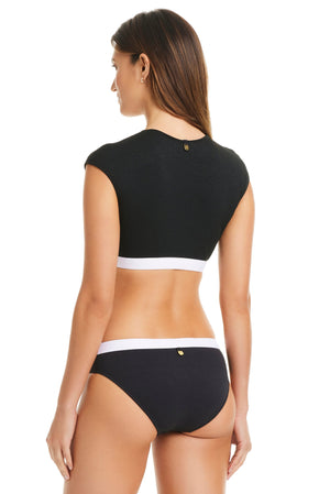 NEW! I'm With The Band Cap Sleeve Crop Top Bikini Top - Bleu Rod Beattie