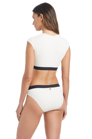 NEW! I'm With The Band Cap Sleeve Crop Top Bikini Top - Bleu Rod Beattie