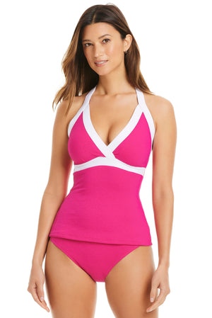 Pink Punch halter tankini top from Bleu Rod's I'm With The Band collection, featuring a stylish and supportive design.