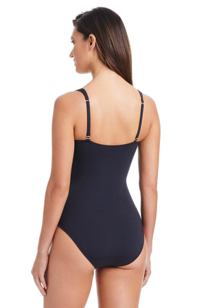 Women's Bleu Rod Kore Shirred Bandeau One Piece Swimsuit, premium swimwear with shirred design and bandeau style.