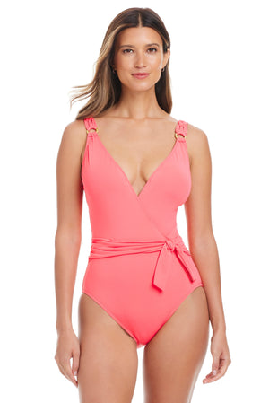 La Cote D'Azur Women's Surplice One Piece Swimsuit - Bleu Rod Beattie