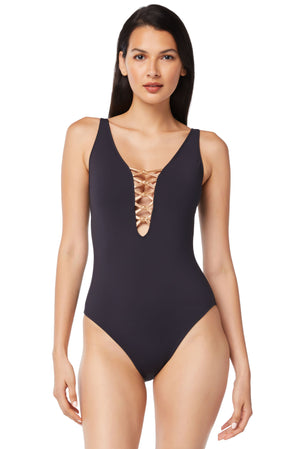 Let's Get Knotty Lace Down One-Piece Swimsuit - Bleu Rod Beattie