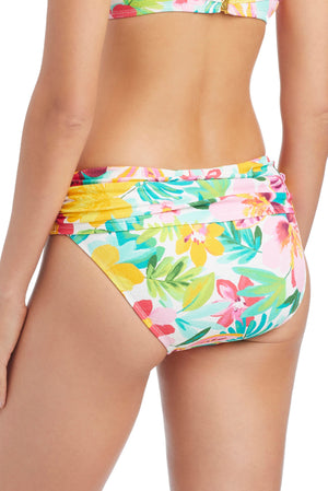 Blue and white Love Blooms Sarong Hipster Bikini Bottom by Bleu Rod, featuring a stylish, comfortable swimwear design.