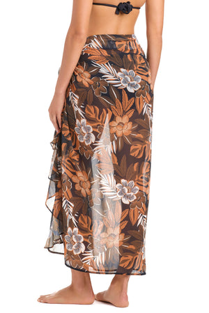 Blue and white Moody Blooms sarong coverup by Bleu Rod, featuring a lightweight, flowy fabric and floral pattern.