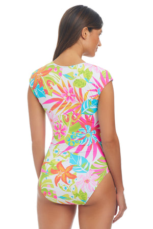 Packing a Punch Cap Sleeve One Piece Swimsuit - Bleu Rod Beattie
