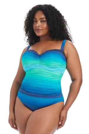 Plus size Bleu Rod Plus Desert Mirage Mio one-piece swimsuit in midnight with a fitted design and stylish pattern.
