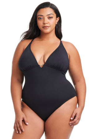 Plus Size La Cote D'Azur Macramé One Piece Swimsuit - Bleu Rod Beattie