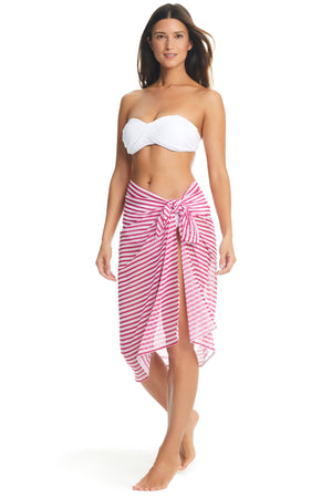 Bleu Rod Beattie women's premium chiffon stripe pareo cover-up, lightweight and stylish for beach or poolside wear.