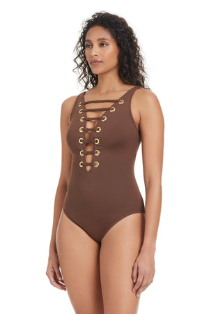 Blue Bleu Rod The Hole In One Collection one-piece swimsuit with a sleek design, perfect for women’s swimwear.