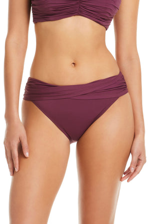 Bleu Rod The Kore Collection plum hipster bikini bottom with sarong style, made for comfortable beachwear.