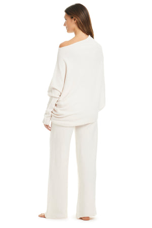 Milano Asymmetrical Long Sleeve Sweater Cover Up in White - Bleu Rod Beattie