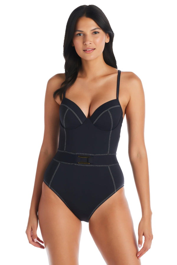 Away We Go Shirred Bandeau One-Piece Swimsuit