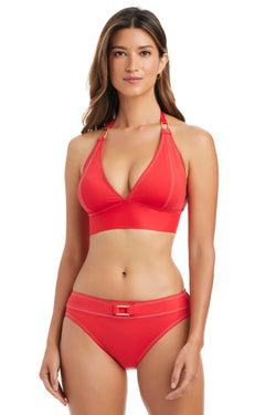 Golden Gate-colored Bleu Rod A Fine Line halter bikini top with sleek, minimalist design and adjustable straps.