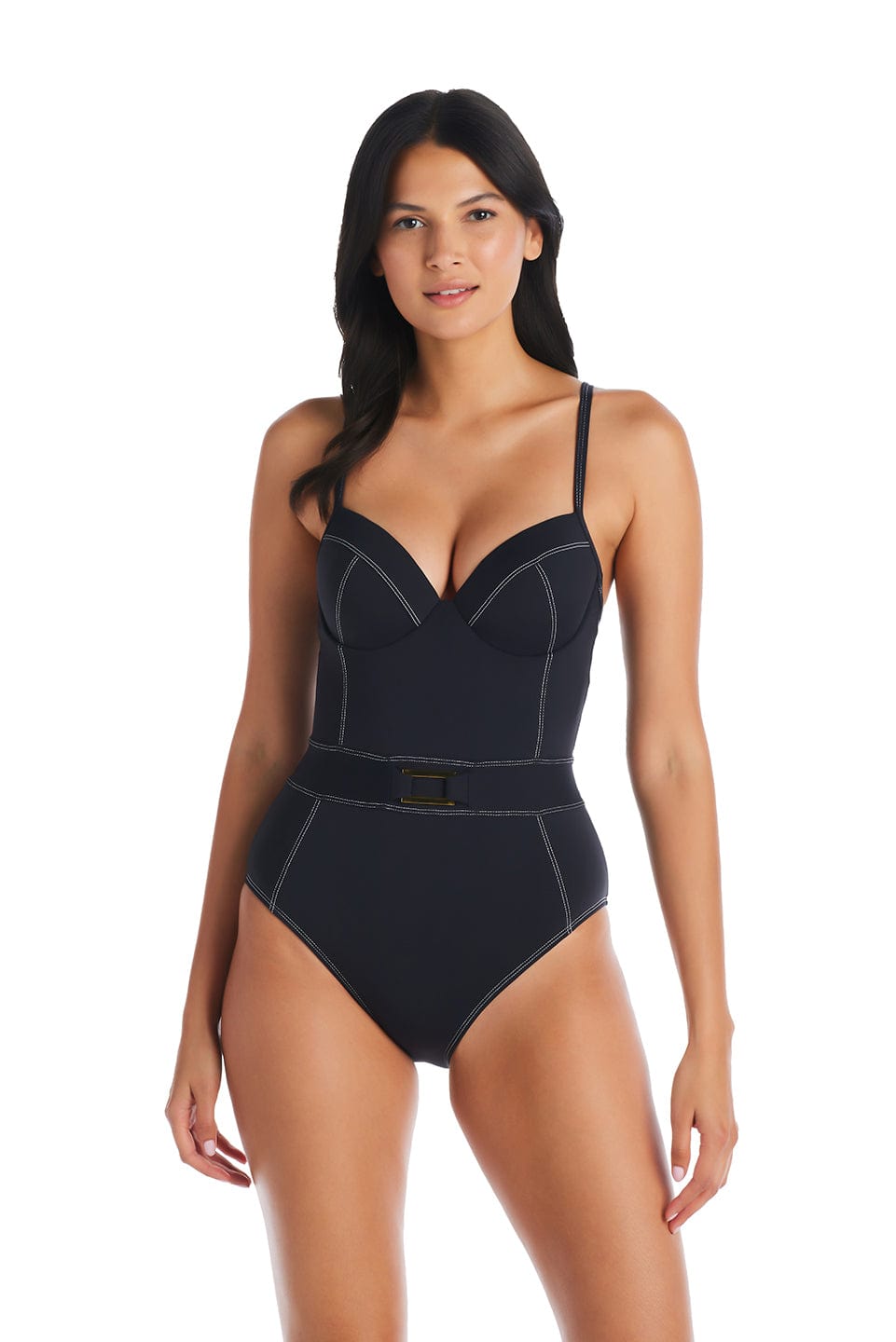 A Fine Line Over The Shoulder Underwire with Molded Cups One-Piece Swimsuit - Bleu Rod Beattie