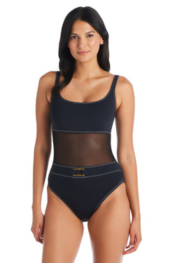 A Fine Line Scoop Neck One Piece Swimsuit - Bleu Rod Beattie