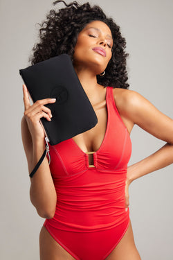 Black and white limited edition neoprene bag by Bleu Rod Accessories, stylish and versatile bag for everyday use.