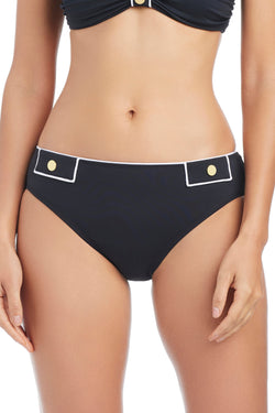 Blue and white striped hipster bikini bottom by Bleu Rod, featuring a comfortable fit and nautical-inspired design.
