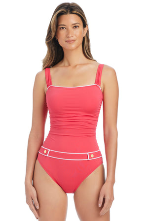 Blue Mio One Piece Swimwear by Bleu Rod features a nautical captain theme, perfect for beach or poolside fun.