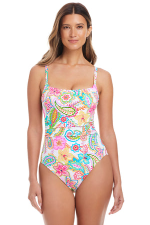 All Set For Summer Scoop Neck One Piece Swimsuit - Bleu Rod Beattie