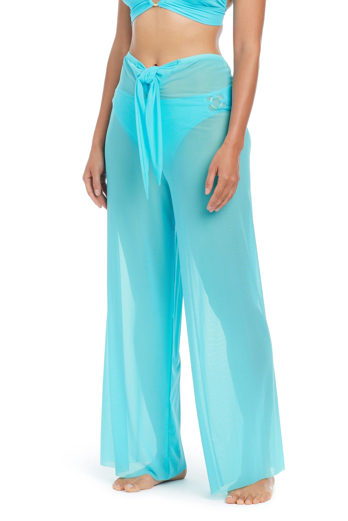 Be Transparent Tie Front Pants Coverup - Bleu Rod Beattie