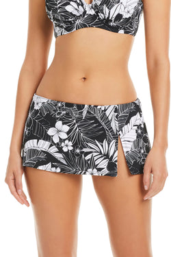 Black Double Duty premium skirted bikini bottom by Bleu Rod, featuring a hipster style with a comfortable, stylish skirted design.