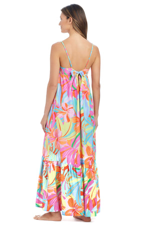 Bleu Rod Beattie Bellissimo Botanica summer cover-up dress with floral pattern and lightweight fabric, perfect for beach or poolside.