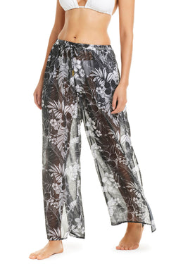 Black Double Duty Pant Coverup by Bleu Rod, lightweight and stylish for beach or poolside wear.