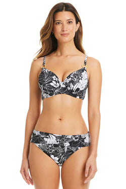 Black Double Duty D-DD Cup Bikini Top by Bleu Rod, featuring supportive D-DD cups and sleek design.