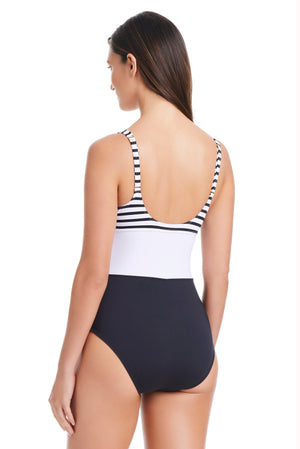 EXCLUSIVE! Smooth Operator V Neck One Piece Swimsuit in Black - Bleu Rod Beattie