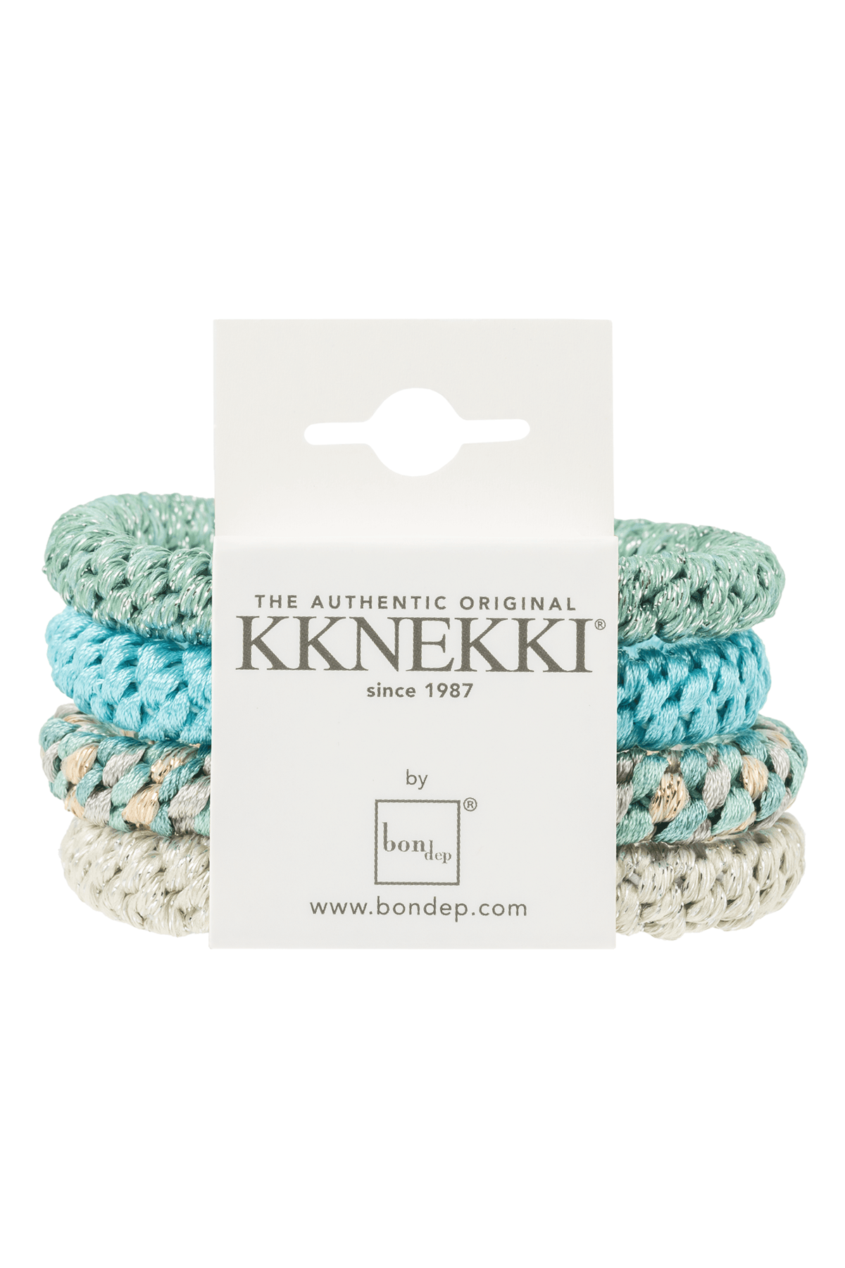 Set of four KKNEKKI blue hair ties, premium elastic hair ties designed for gentle hold and everyday styling.