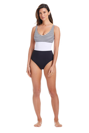EXCLUSIVE! Smooth Operator V Neck One Piece Swimsuit in Black - Bleu Rod Beattie