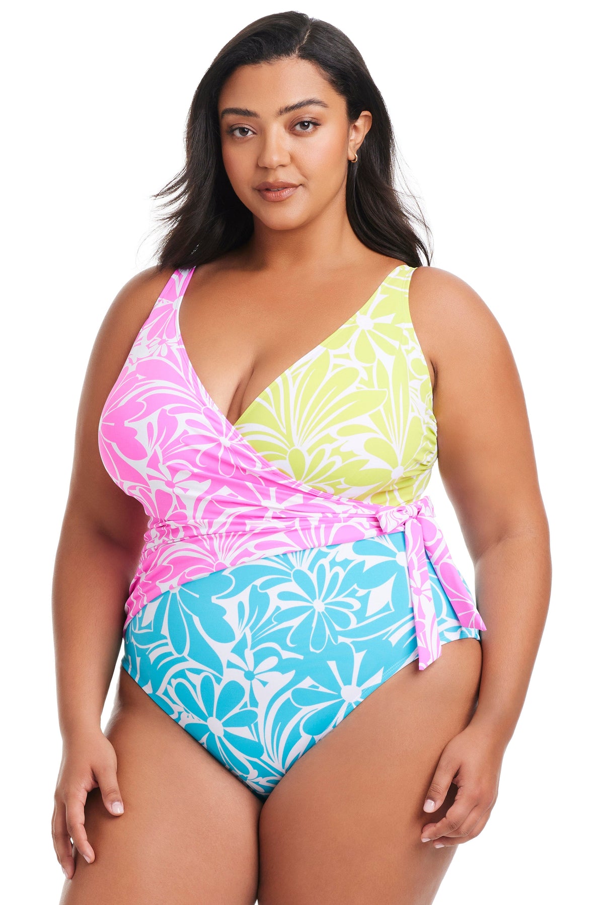 Plus Size Sock It To Me Surplice One Piece Swimsuit - Bleu Rod Beattie