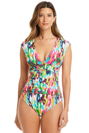 Keep It Moving Cap Sleeve One Piece Swimsuit - Bleu Rod Beattie